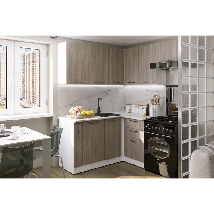 Кухонный гарнитур угловой «Фьюджи мега прайм», 1600×1700 мм, цвет кашемир/джарра/белый - Фото 1