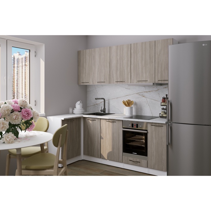 Кухонный гарнитур угловой «Фьюджи прайм», 1100×2000 мм, цвет кашемир/джарра/белый - Фото 1