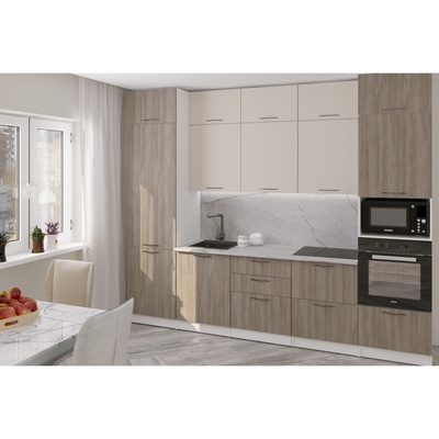 Кухонный гарнитур прямой «Фьюджи экстра» 3000 мм, цвет кашемир/джарра/белый
