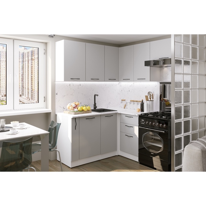 Кухонный гарнитур угловой «Шелли мега прайм», 1600×1700 мм, цвет шиншилла серая/белый - Фото 1