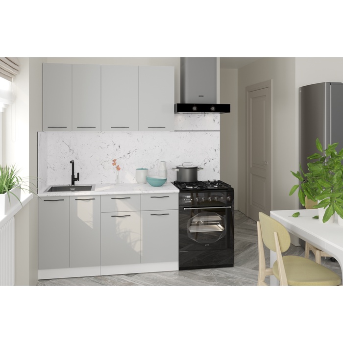 Кухонный гарнитур прямой «Шелли медиум», 1400 мм, цвет шиншилла серая/белый - Фото 1