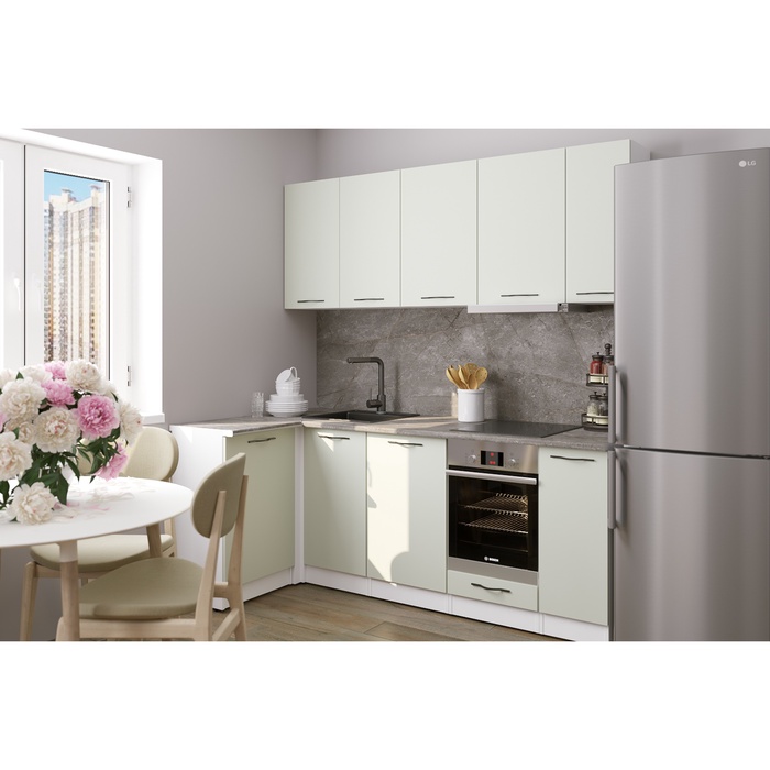 Кухонный гарнитур угловой «Флора прайм», 1100×2000 мм, цвет орегано/белый - Фото 1