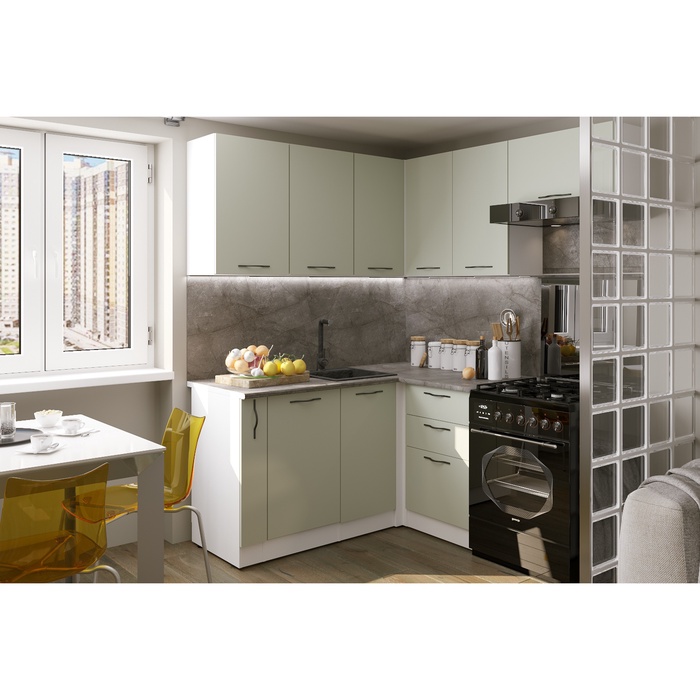 Кухонный гарнитур угловой «Флора мега прайм», 1600×1700 мм, цвет орегано/белый - Фото 1