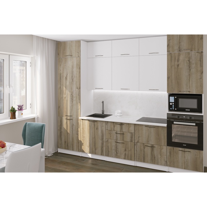 Кухонный гарнитур прямой «Альта экстра», 3000 мм, цвет дуб дарго/белый глянец - Фото 1