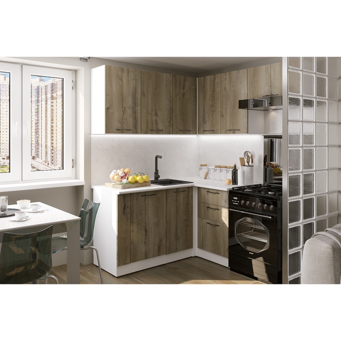 Кухонный гарнитур угловой «Альта мега прайм», 1600×1700 мм, цвет дуб дарго/белый глянец - Фото 1