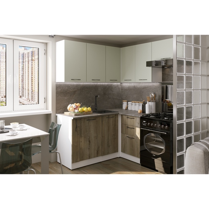 Кухонный гарнитур угловой «Анхель мега прайм», 1600×1700 мм, цвет дуб дарго/белый/орегано - Фото 1