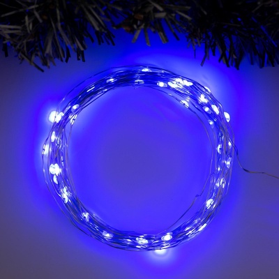 УЦЕНКА Гирлянда «Нить» 10 м роса, IP20, серебристая нить, 100 LED, свечение синее, 12 В
