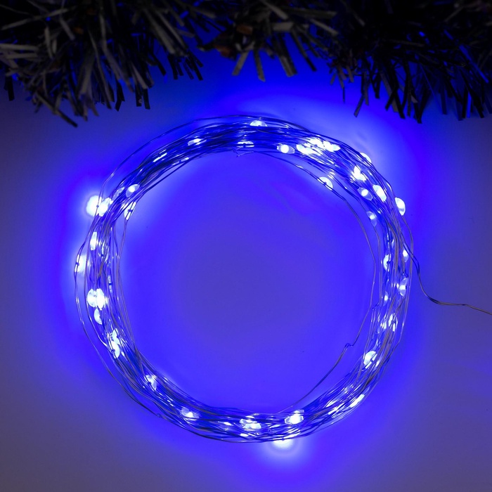 УЦЕНКА Гирлянда «Нить» 10 м роса, IP20, серебристая нить, 100 LED, свечение синее, 12 В - Фото 1