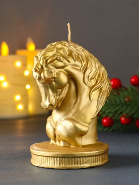 Свеча декоративная «Символ Года: Бюст коня Буцефала», лак, 11.3×7.5×8.5, золото