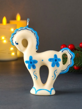 Свеча декоративная «Символ Года. Лошадка», гжль, 12×3.5×12