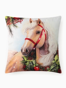 Подушка декоративная новогодняя «Этель» Christmas horse, 40×40 см, велюр