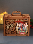 Деревянная шкатулка подарочная «Год Лошади 2026», упаковка с подковой, 23×18×10.5 см - Фото 1