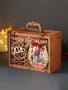 Деревянная шкатулка подарочная «Год Лошади 2026», упаковка с подковой, 23×18×10.5 см - Фото 4