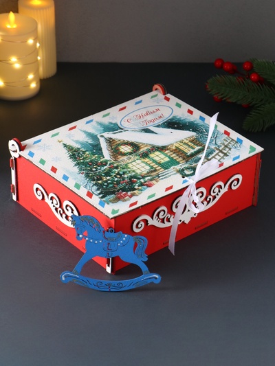 Деревянная шкатулка подарочная «С Новым Годом», упаковка с фигуркой, 24×20×9 см