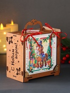 Деревянная копилка для денег подарочная «Лошадка с ёлкой», для купюр, монет, 16.5×16×9.5 см - Фото 2