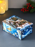 Новогодняя шкатулка подарочная «Белая лошадь на голубом», для подарков, самосборная, 20×13.6×8 см - Фото 1