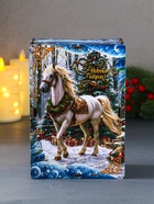 Новогодняя шкатулка подарочная «Белая лошадь на голубом», для подарков, самосборная, 20×13.6×8 см - Фото 5