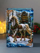 Новогодняя шкатулка подарочная «Белая лошадь на голубом», для подарков, 28×19.5×11 см - Фото 5