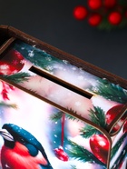 Новогодняя деревянная шкатулка-книга «Снегирь на ёлке», для подарков, 19×13×5 см - Фото 5