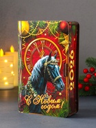 Новогодняя деревянная шкатулка-книга «Чёрный конь с часами С Новым годом!» - Фото 4