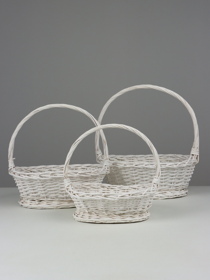 Корзина плетёная для хранения Fresno, ива, овальная, белая, набор 3 шт. - Фото 1