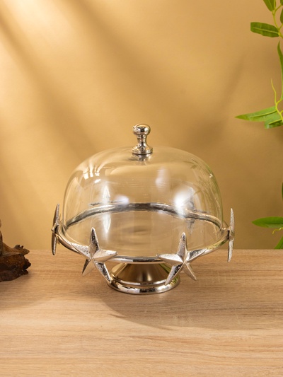 Тортовница со стеклянной крышкой «Звёзды», 21×21×23 см, алюминий