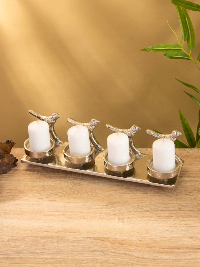 Подсвечник на 4 свечи «Птенцы», 32.5×9×7 см, алюминий