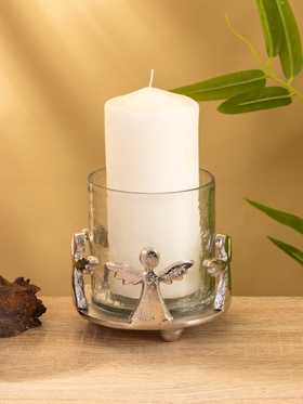 Подсвечник со стеклом «Ангелочки», 11×11×11 см, алюминий