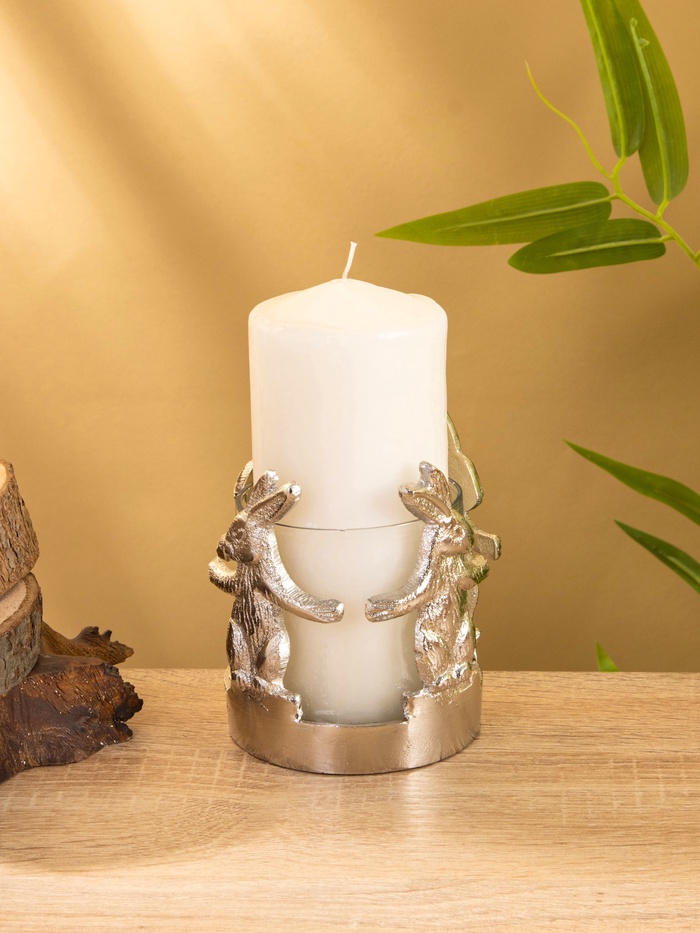 Подсвечник со стеклом «Влюбленные зайцы», 8.5×8.5×9 см, алюминий - Фото 1