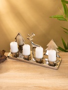 Подсвечник на 4 свечи «Рудольф и ёлки», 30×9×15 см, алюминий - Фото 2