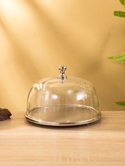 Тортовница со стеклянной крышкой, 20.5×20.5×16 см, нержавеющая сталь