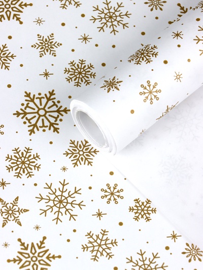 Бумага упаковочная новогодняя крафт, «Снежинки», на белом 75 г/м² 0.72×10 м