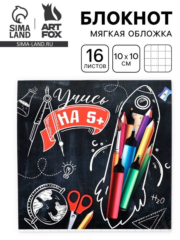 Блокнот 10×10, 16 листов в клетку «Учись на 5+