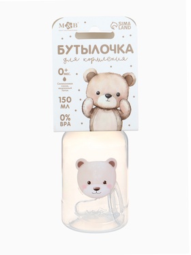 Бутылочка для кормления Bear 150 мл, цилиндр, бежевый Mum&Baby