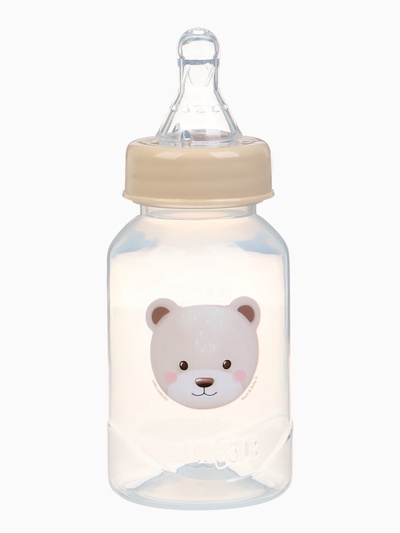 Бутылочка для кормления, новогодняя, Bear, 150 мл, цилиндр, бежевый Mum&Baby