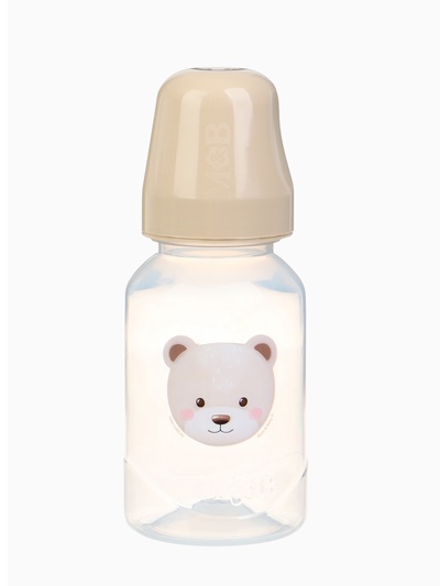 Бутылочка для кормления, новогодняя, Bear, 150 мл, цилиндр, бежевый Mum&Baby