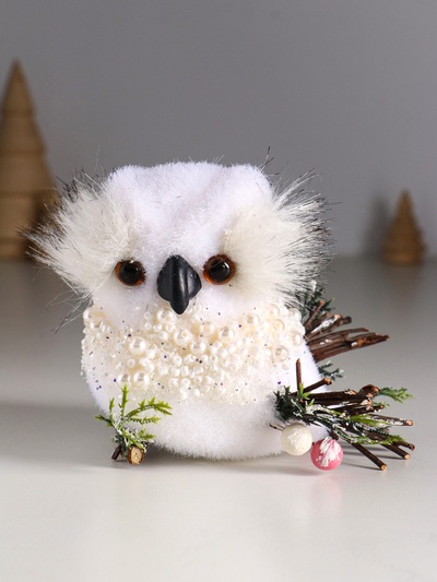 Фигурка «Белый совёнок с бусинками», 13×7×9 см