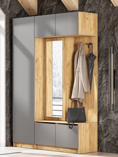 Прихожая «Авиньон», 1400×506×2216 мм, цвет дуб золотой/графит