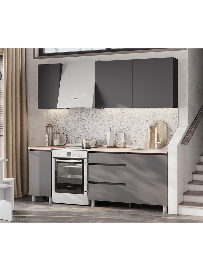 Кухня прямая «Денвер», 1600×600×2140 мм, цвет графит - Фото 1