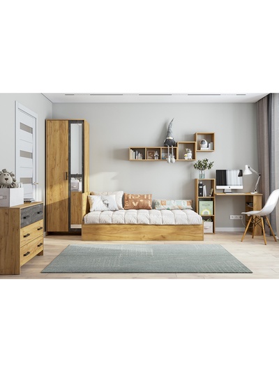 Кровать односпальная «МСП», с основанием, 900, 934×2032×784 мм, цвет дуб золотой/камень