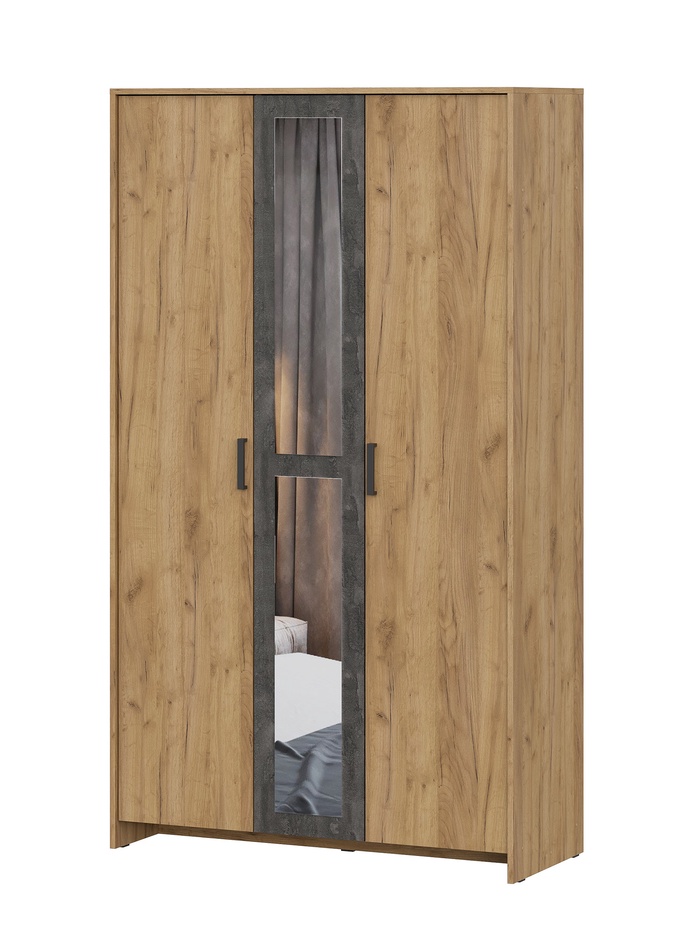 Шкаф прямой трёхстворчатый «МСП», с зеркалом, 1201×500×2094 мм, цвет дуб золотой/камень - Фото 1