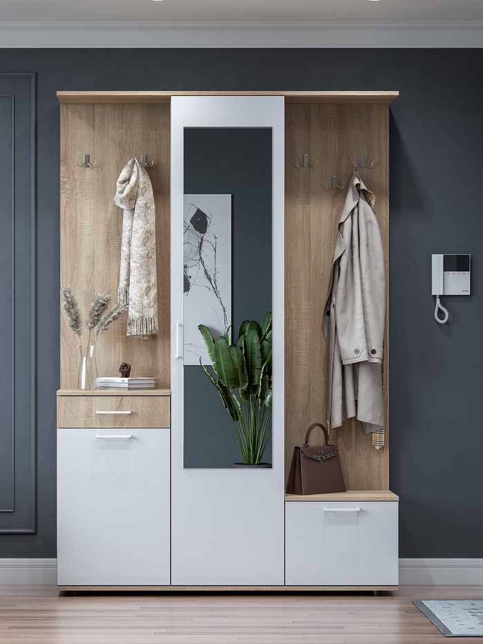 Прихожая «ПР1», 1350×330×1990 мм, цвет дуб сонома/белый - Фото 1