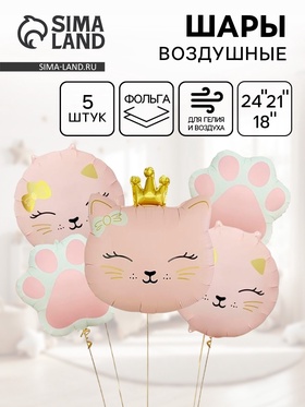 Воздушные шары «Кошечка с короной», набор 5 шт.