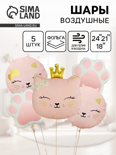 Воздушные шары «Кошечка с короной», набор 5 шт.