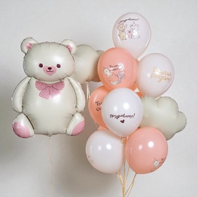 Воздушный шар фольгированный 35" «Мишка с бантом», матовый (комплект 2 шт)