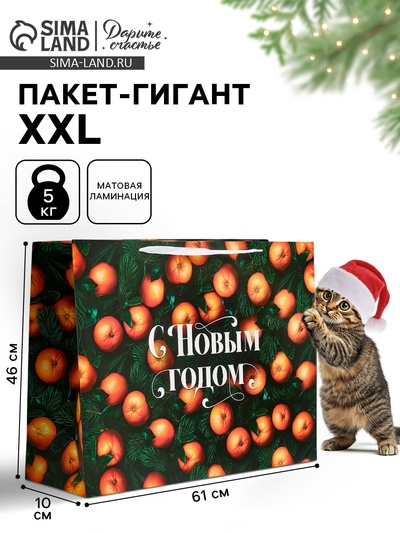 Пакет новогодний ламинированный подарочный «С Новым годом», XXL 61×46×20 см