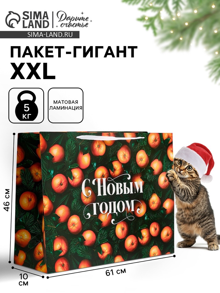 Пакет новогодний ламинированный подарочный «С Новым годом», XXL 61×46×20 см - Фото 1