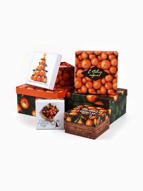 Набор новогодних подарочных коробок 6 в 1 «Яркие мандарины», 10×10×6 - 20×20×11 см