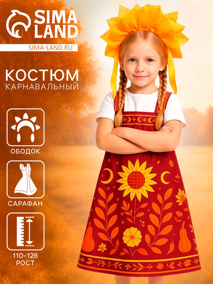 Карнавальный костюм «Осенняя красавица»: ободок, сарафан, рост 110-128 - Фото 1