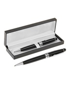 УЦЕНКА Ручка подарочная шариковая в кожзам футляре поворотная Директор корпус черный с серебром 5922 - Фото 1